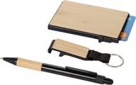 Miniatyrbilde 4 av Naturhvit/Solid svart Minka gavesett med kulepenn, nøkkelring og RFID kortholder av RCS resirkulert aluminium