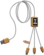 Miniatyrbilde 3 av Hvit SCX.design C39 3-i-1 RPET og Bambus Lysende Logo Ladekabel
