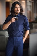 Miniatyrbilde 6 av Black J. Harvest & Frost Indigo Bow 132 Slim Fit Skjorte