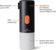 Miniatyrbilde 1 av Svart Nordic Drift Titan bærbar luftpumpe og camping lykt