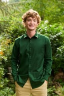 Miniatyrbilde 3 av Flaskegrønn Neutral Herre twill bomullsskjorte