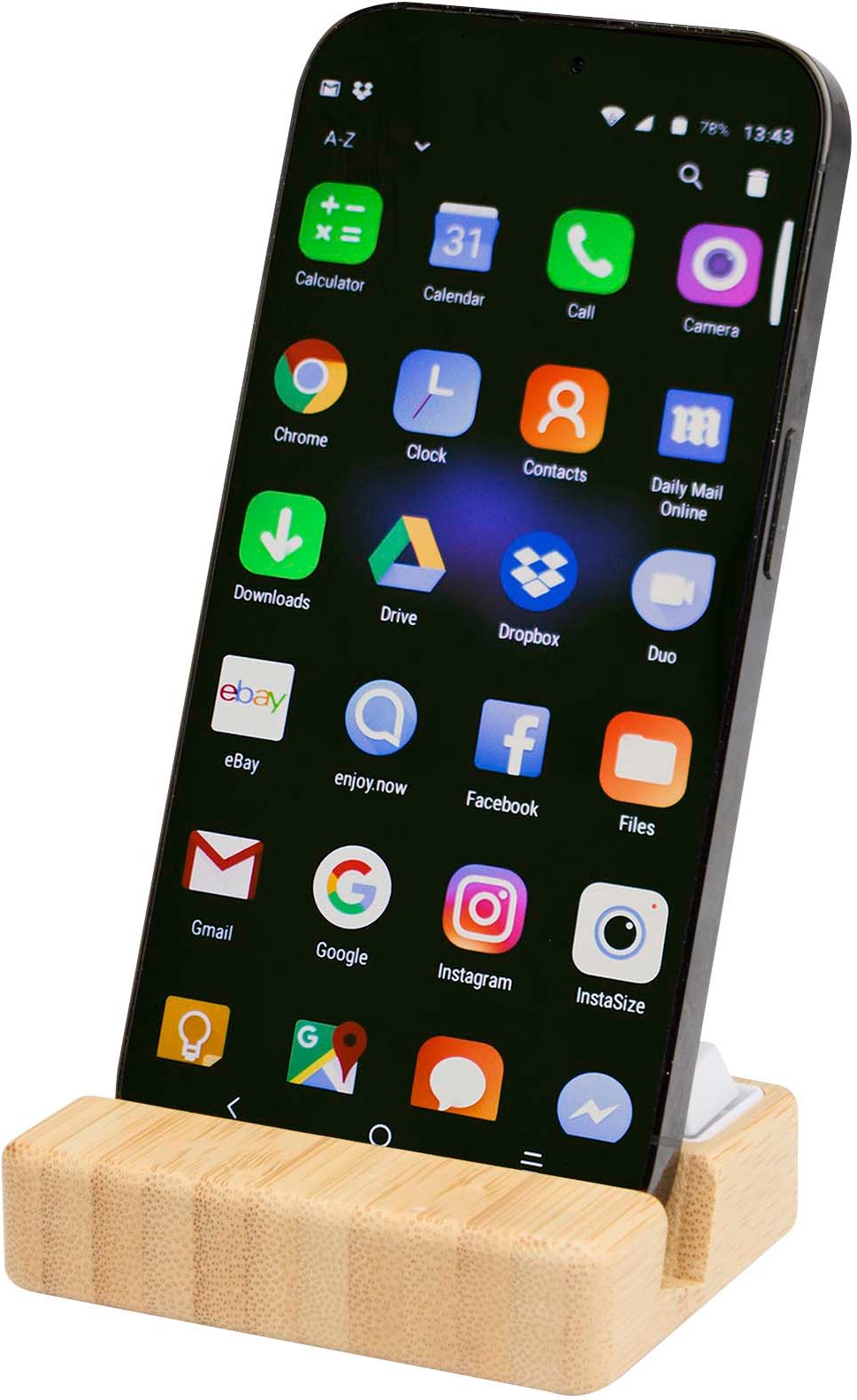 Hovedproduktbilde for Tre Algol Resirkulert Plast og Bambus Telefonholder og Fidgetleke