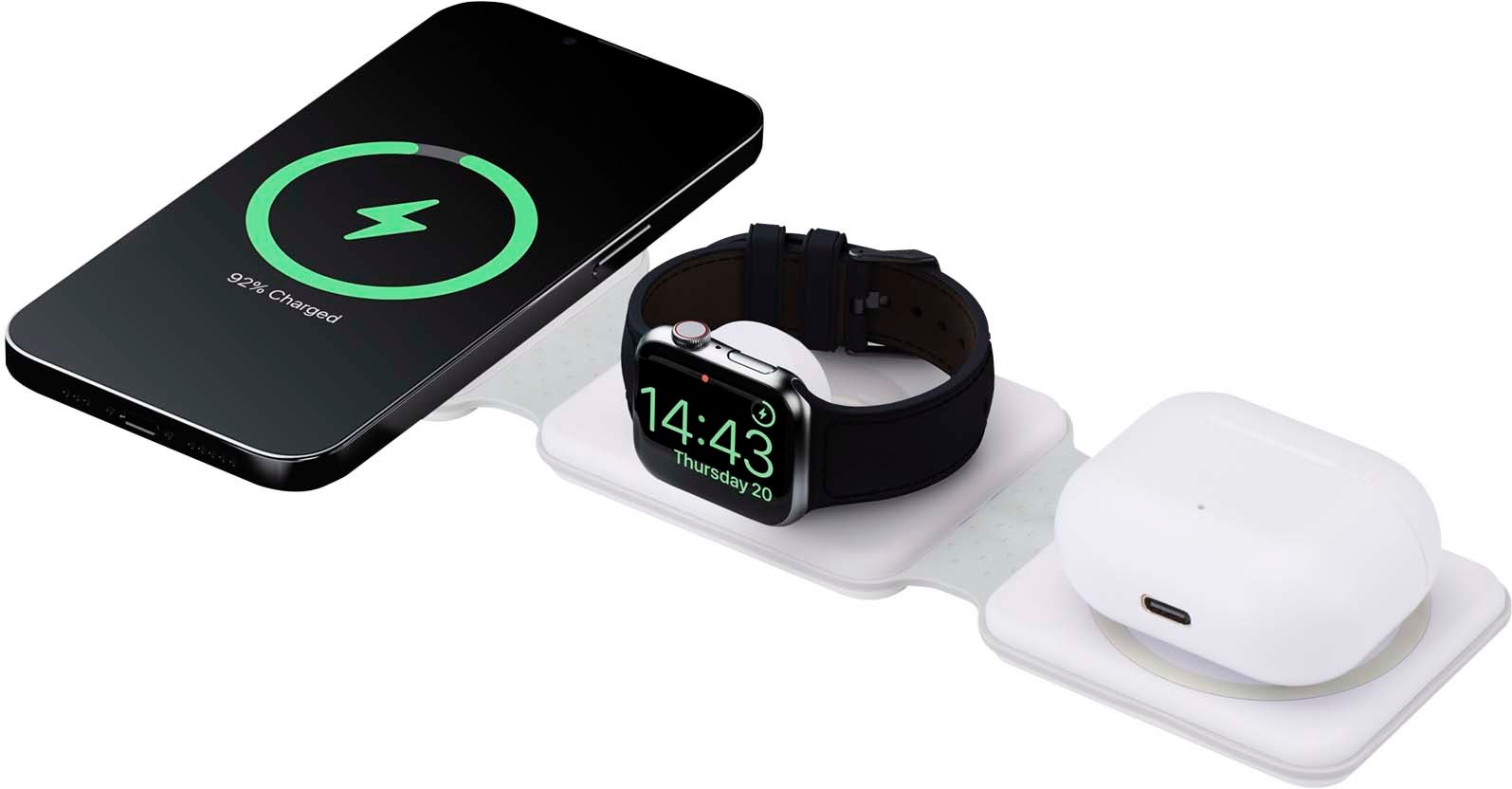 Hovedproduktbilde for Hvit Armus 3-i-1 15 W sammenleggbar trådløs lader av resirkulert plast