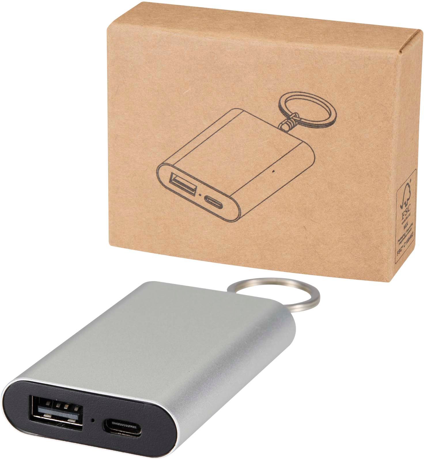 Hovedproduktbilde for Sølv Arcturus 2000 mAh mobillader i resirkulert aluminium med nøkkelring