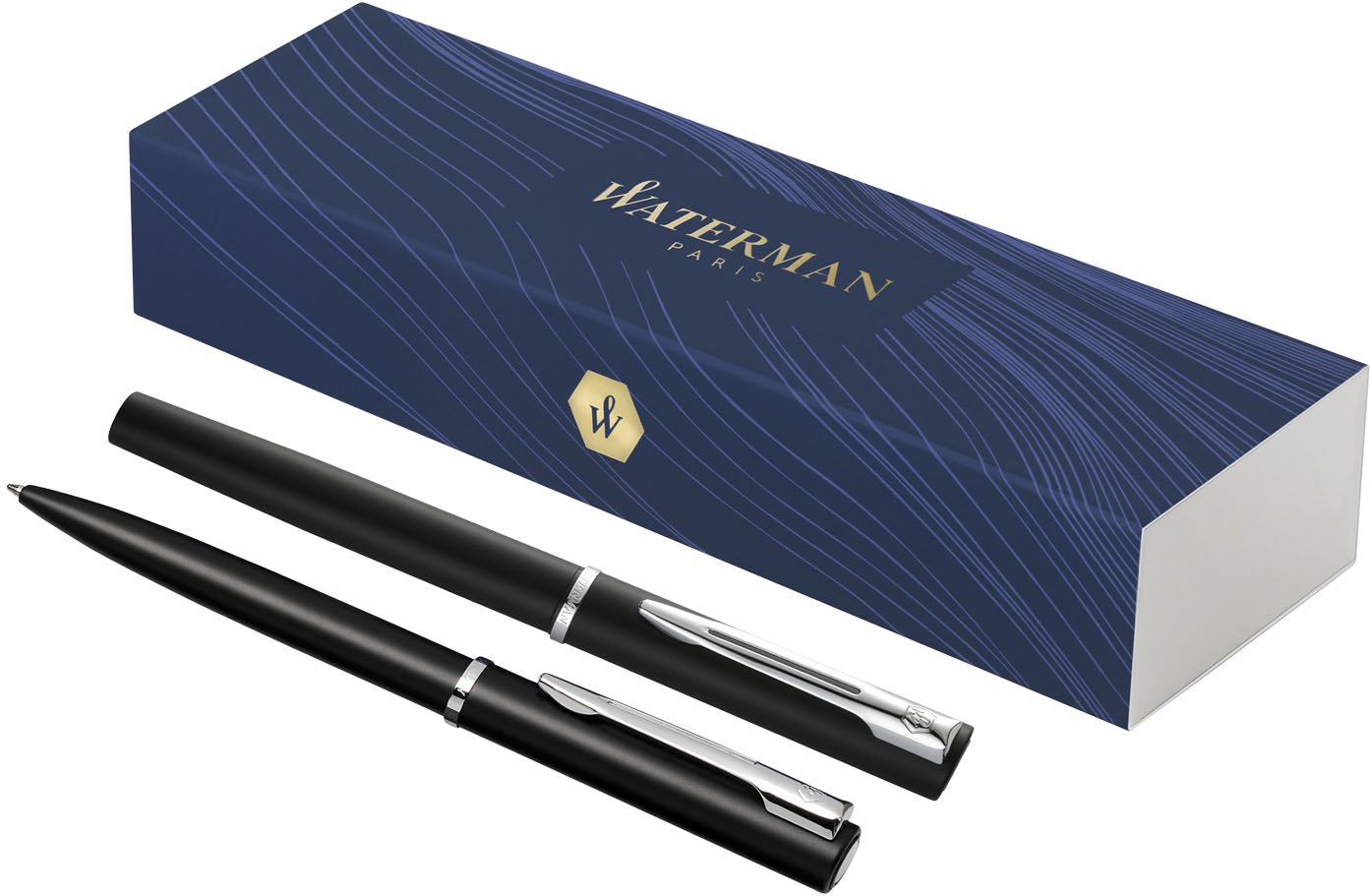 Hovedproduktbilde for Solid svart Waterman Allure Blått Blekk Kulepenn og Rollerpenn Pennesett