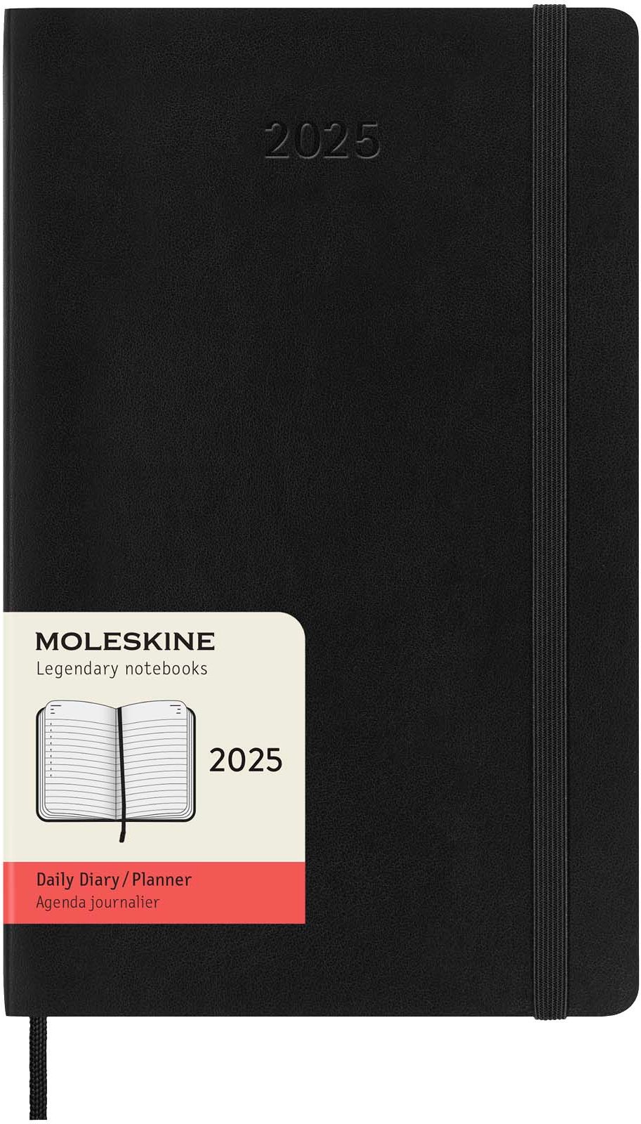 Hovedproduktbilde for Solid svart Moleskine 12M Kalender L med Dagsoversikt med Mykt Omslag