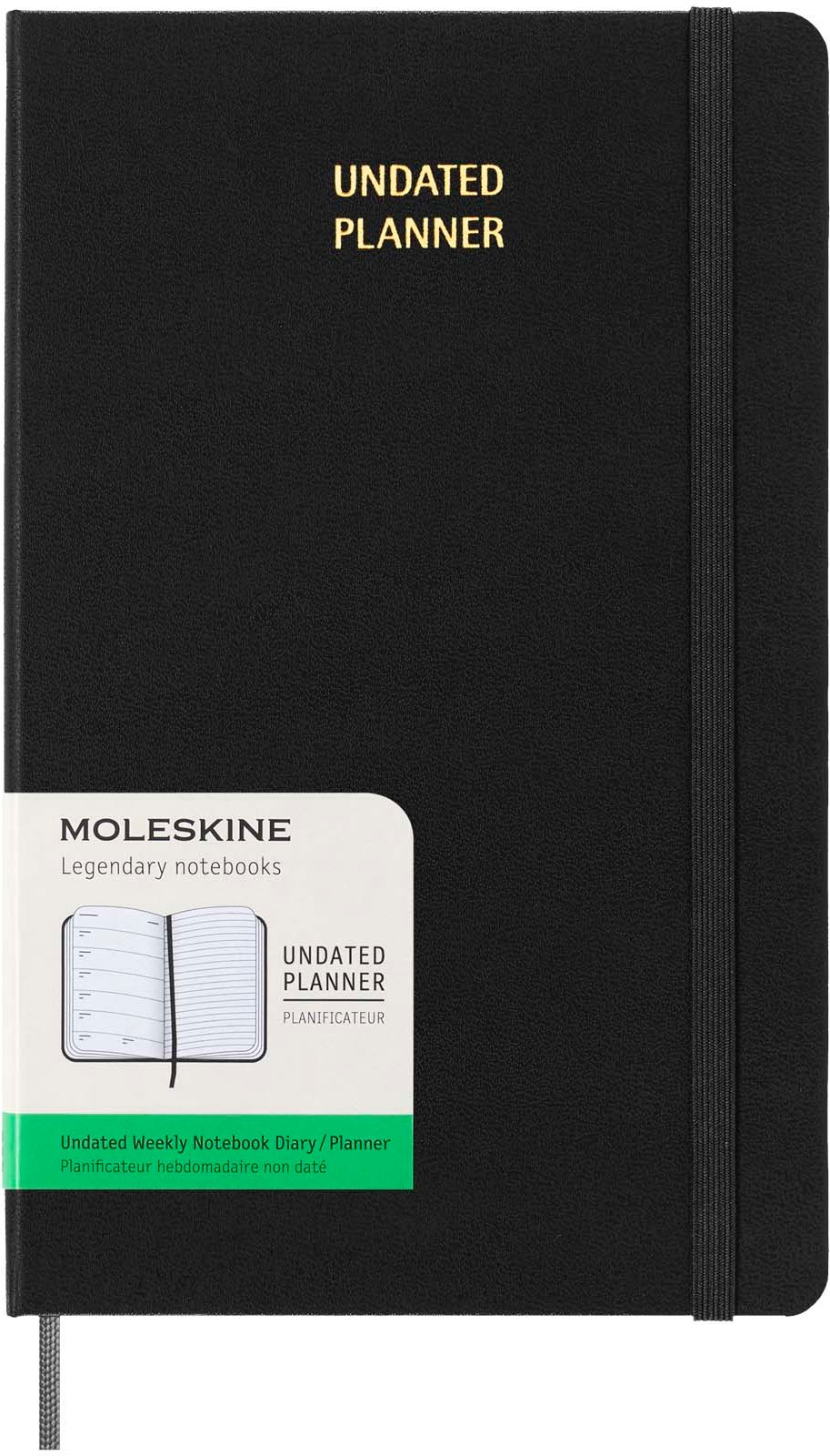 Hovedproduktbilde for Solid svart Moleskine 12M Kalender L med Ukesoversikt uten Datoer med Hardt Omslag