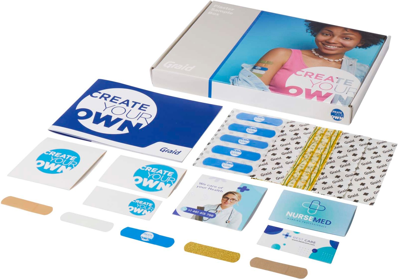 Hovedproduktbilde for Hvit Graid Prøveboks med Plaster