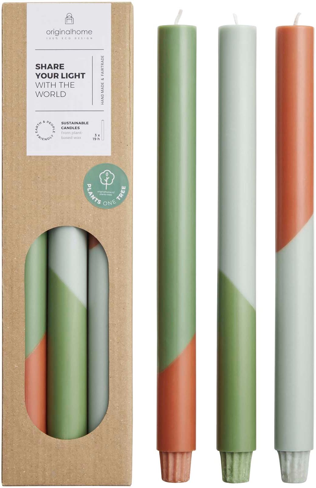 Hovedproduktbilde for Melert grønn Originalhome Eden Sett med 3 Stearinlys