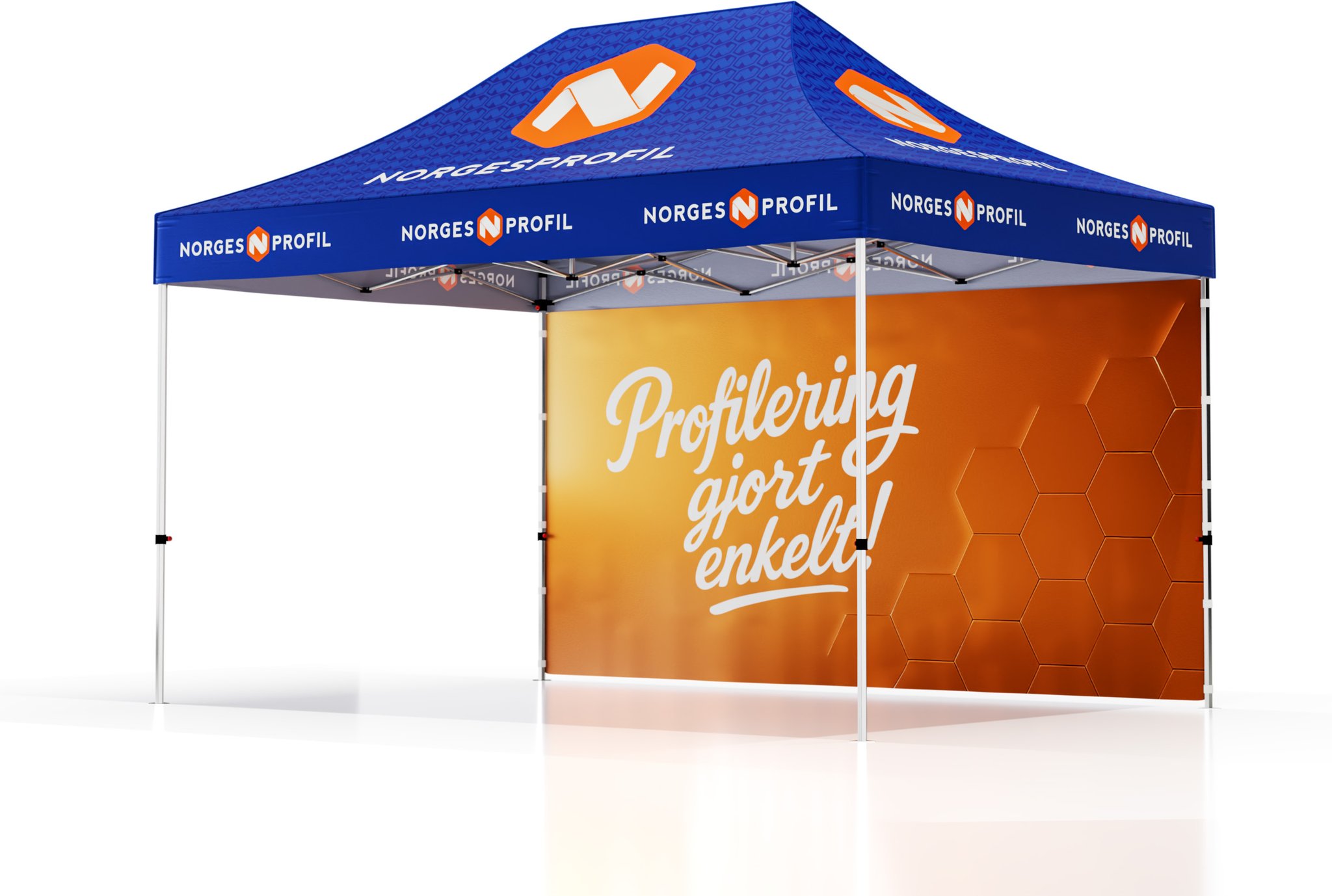 Hovedproduktbilde for Trykk på én side av vegg Telt Popup 4,5 x 3 meter inkl tak og bakvegg