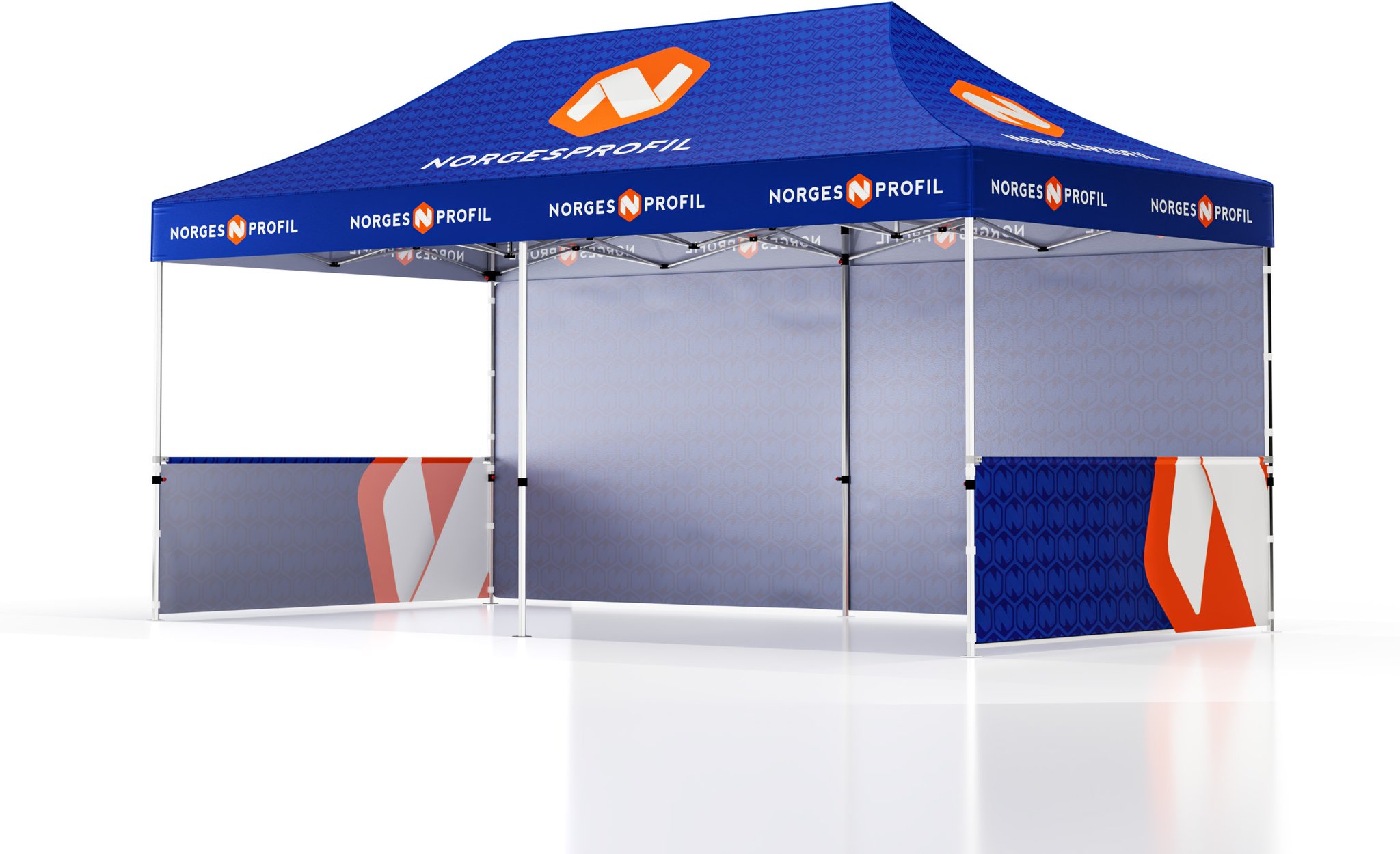 Hovedproduktbilde for Trykk på én side av veggene Telt Popup 6 x 3 meter inkl tak, bakvegg og to halvvegger