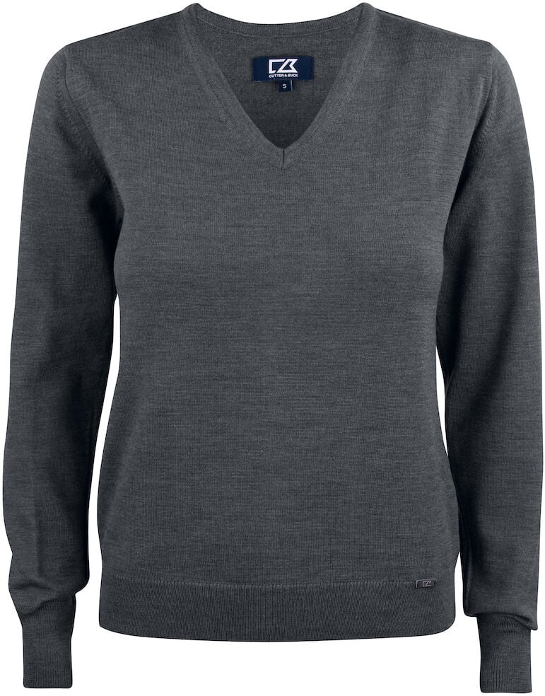 Hovedproduktbilde for Antracite Melange Cutter & Buck Everett V-hals Strikkegenser Dame