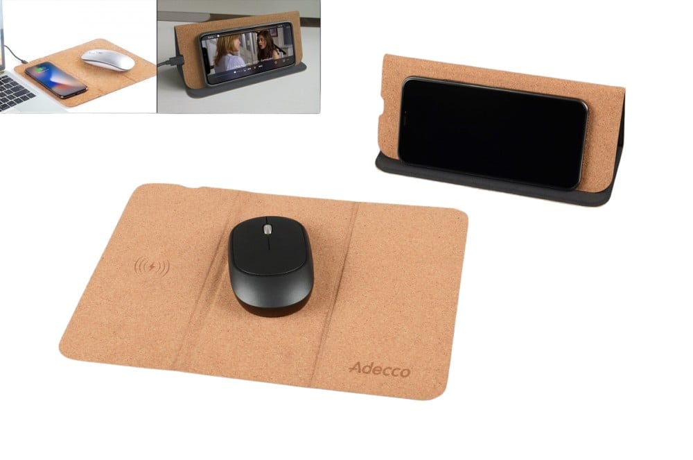Hovedproduktbilde for 25-47-dra-2243 Zenon Kork 10W Trådløs Ladeplate med Musematte og Mobilstativ
