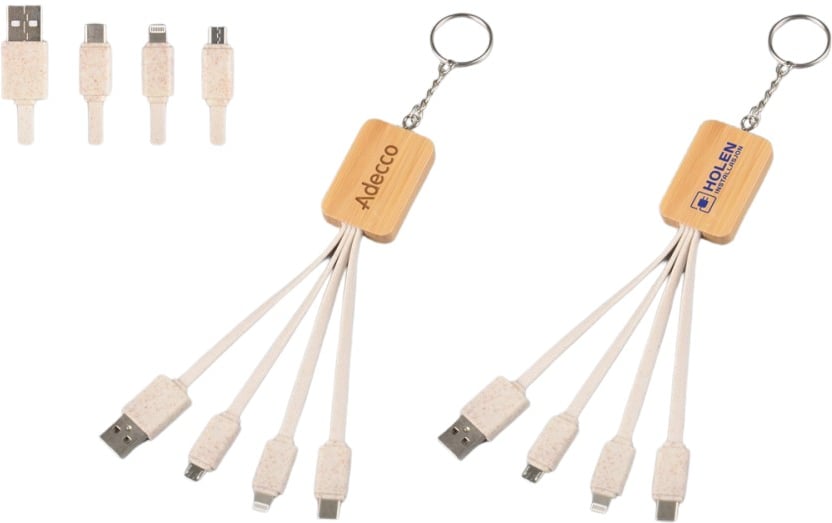 Hovedproduktbilde for 25-47-dra-2592 Zephyr Bambus og Hvetehalm 3-i-1 Ladekabel med Nøkkelring