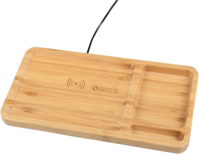 Hovedproduktbilde for 25-47-dra-2602 Selene Bambus 10W Trådløs Ladeplate med Skrivebordsorganisator
