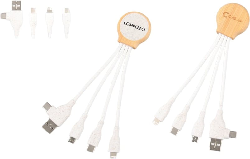 Hovedproduktbilde for 25-47-dra-2935 Borneo Bambus og Hvetehalm 6-i-1 Ladekabel