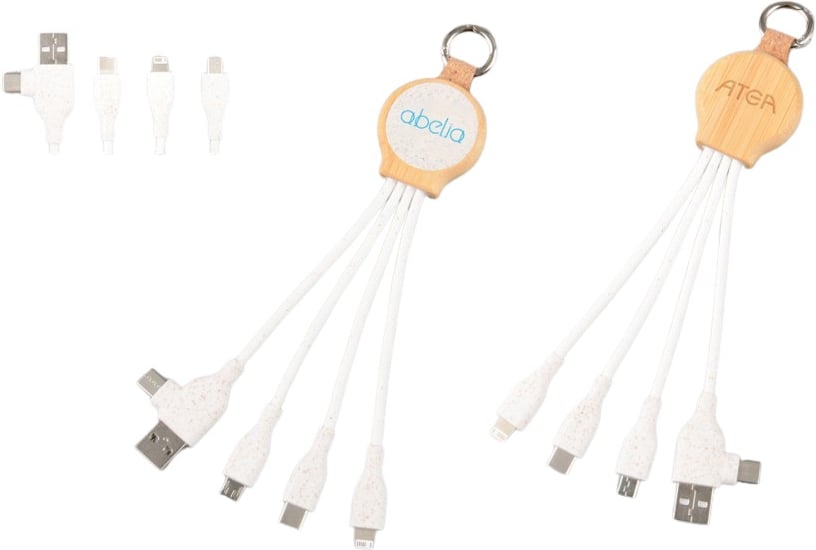 Hovedproduktbilde for 25-47-dra-2936 Puebla Bambus og Hvetehalm 6-i-1 Ladekabel med Nøkkelring