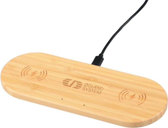 Hovedproduktbilde for 25-47-dra-3227 Eros Bambus 10W Dobbel Trådløs  Ladeplate