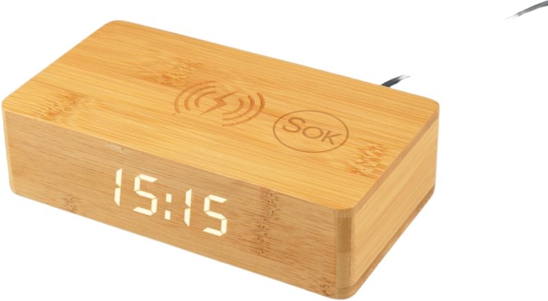 Hovedproduktbilde for 25-47-dra-3228 Clea Bambus 10W Trådløs Lader med Vekkerklokke