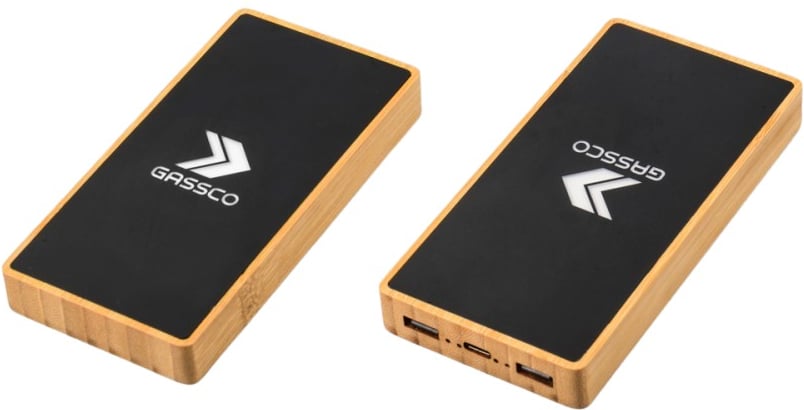 Hovedproduktbilde for 25-47-dra-3330 Pax 10.000 mAh Bambus Powerbank med Opplyst Logo