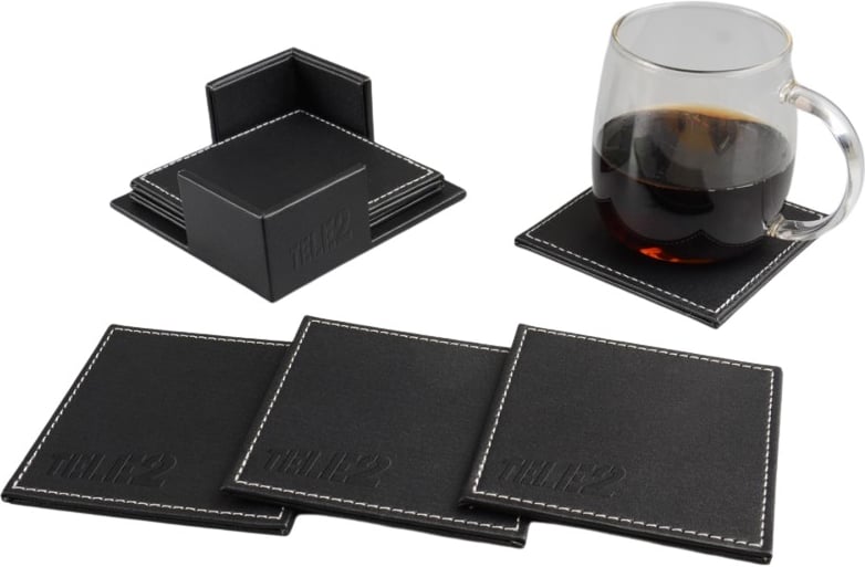 Hovedproduktbilde for 25-47-drd-5689 Kvadratisk PU Lær Glassbrikke Gavesett