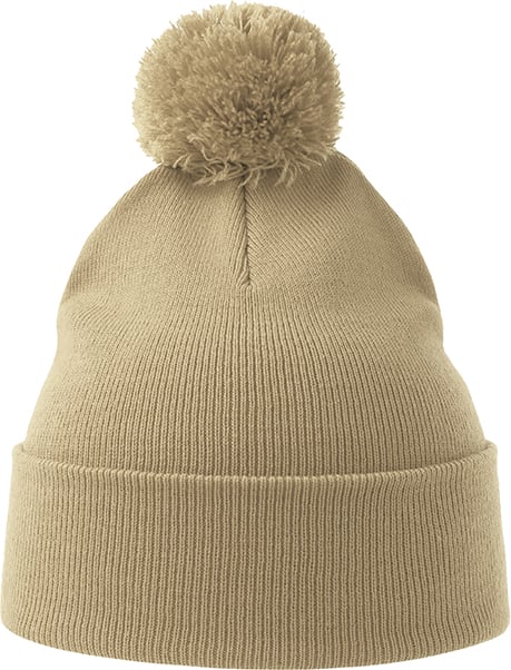 Hovedproduktbilde for Beige Atlantis Wind-S Pompom RPET Lue med Dusk