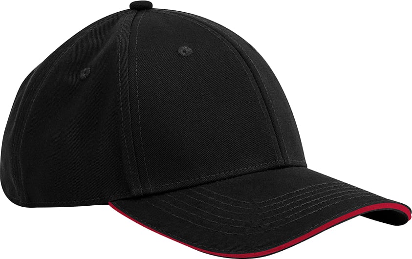 Hovedproduktbilde for Black/Classic Red Beechfield Earthaware® classic organic cotton 6 panel cap sandwich peak