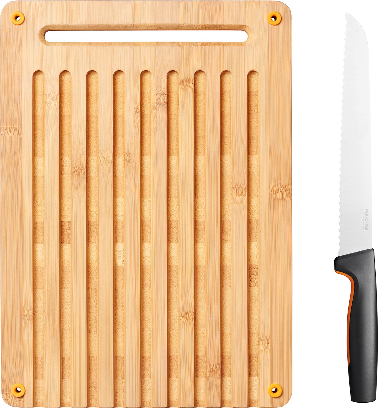 Hovedproduktbilde for Sort Fiskars Functional Form Skjærebrett Bambus med Brødkniv