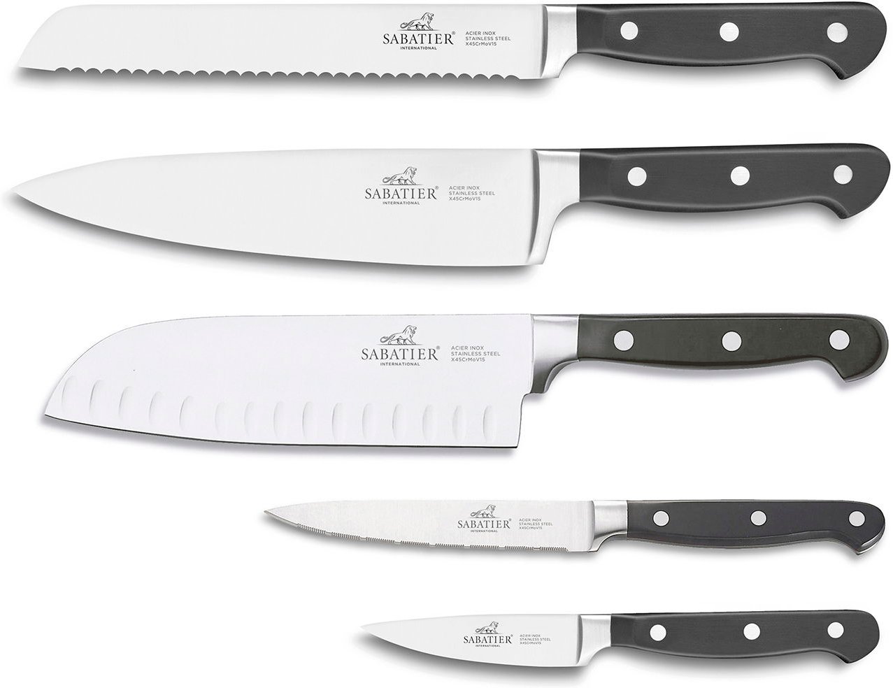 Hovedproduktbilde for Stål/Svart Lion Sabatier Pluton 5 deler Knivsett