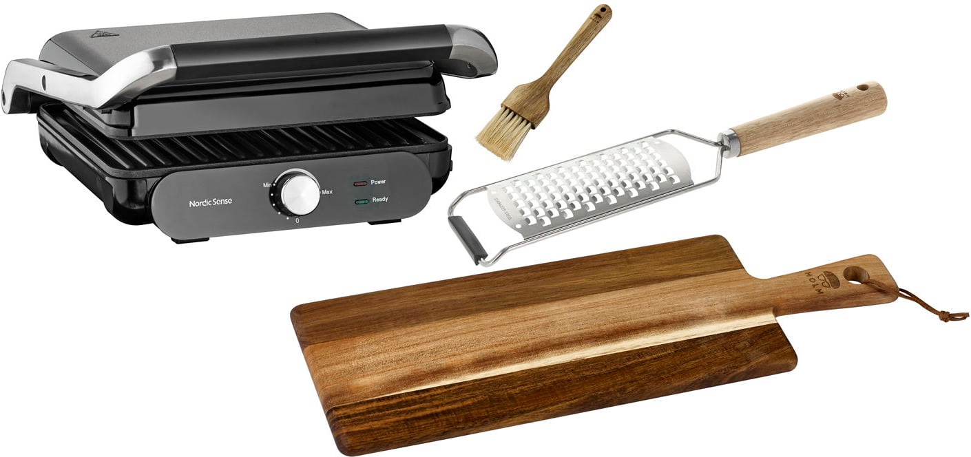 Hovedproduktbilde for Svart/Tre Nordic Sense Gavesett med Paninigrill og Holm Skjærefjøl