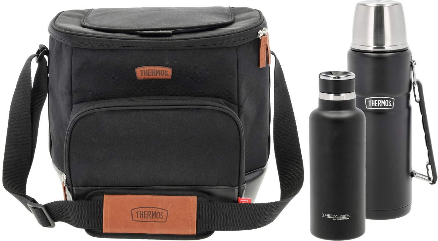 Hovedproduktbilde for Svart Thermos Lifestyle Sett med Termos, Termoflaske og Kjøleveske
