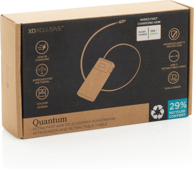 Hovedproduktbilde for Grå XD Xclusive Quantum RCS ultra-fast PD45W 10.000mAh powerbank with screen