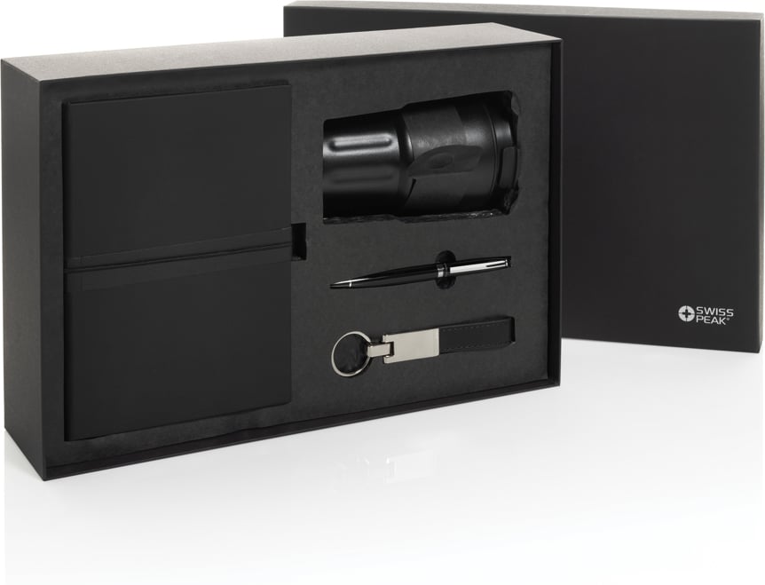 Hovedproduktbilde for Svart Swiss Peak RCS sertifisert deluxe gavesett m/drikkeglass