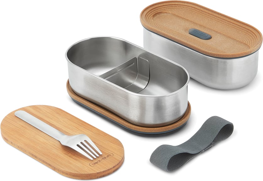 Hovedproduktbilde for Grå Black + Blum Rustfritt Stål Tolags Matboks med Gaffel