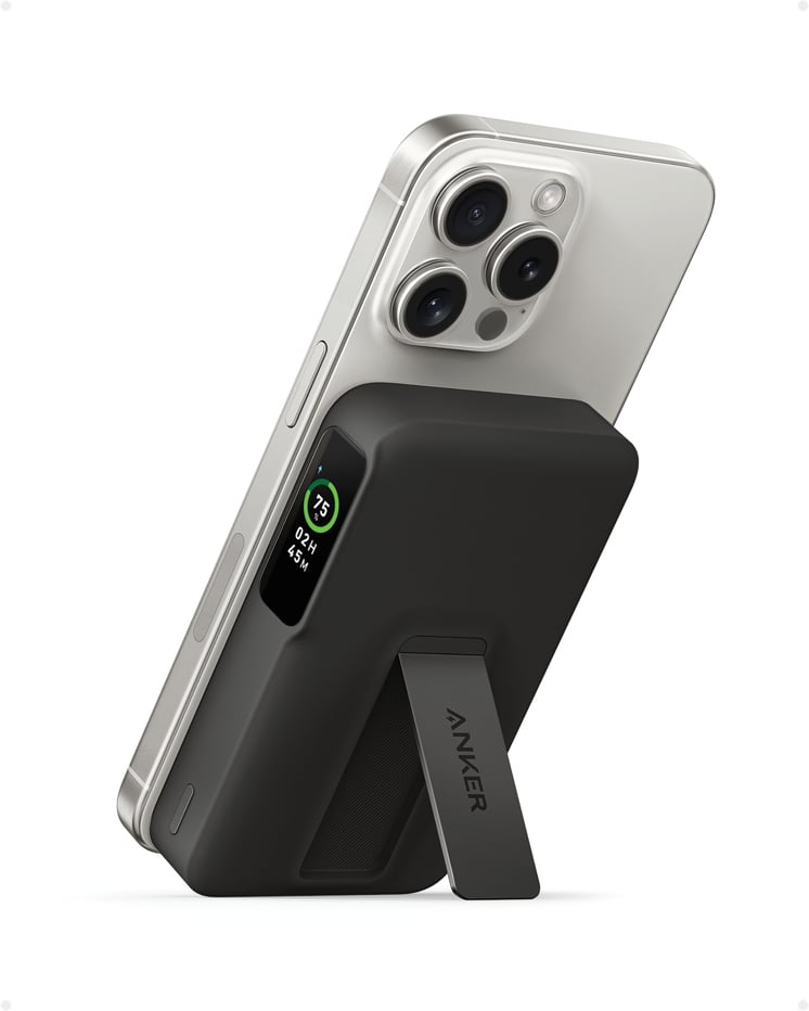 Hovedproduktbilde for Svart Anker MagGo QI2 10.000 mAh Magnetisk Powerbank med Stativ