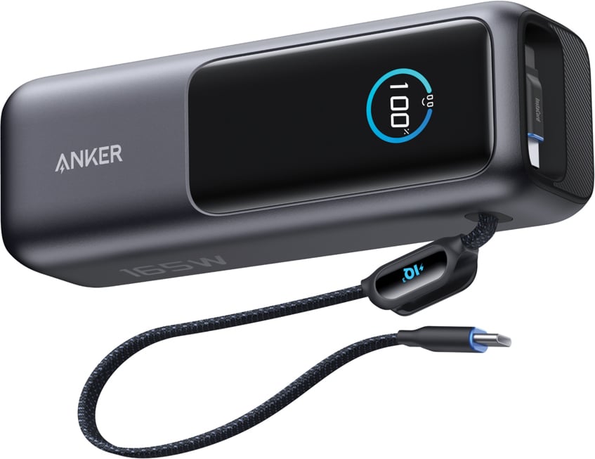 Hovedproduktbilde for Grå Anker Powerbank 25.000 mAh 165W med Innebygd Uttrekkbar Ladekabel
