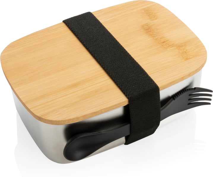 Hovedproduktbilde for Sølvfarget XD Collection Matboks i Stål med Bambuslokk og Spork