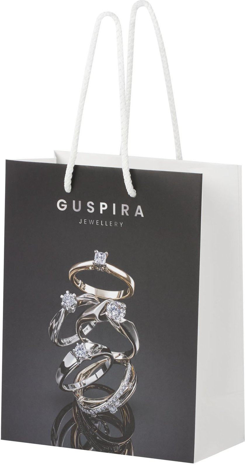 Hovedproduktbilde for Hvit Papirpose Medium (18 x 9 x 23 cm) Håndlaget 170 g/m2 Laminert Papir med Plasthåndtak