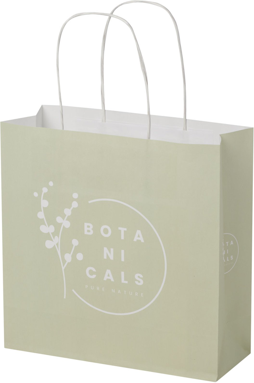 Hovedproduktbilde for Hvit Papirpose Liten (24 x 9 x 24 cm) 120 g/m2 Kraftpapir med Vridde Håndtak