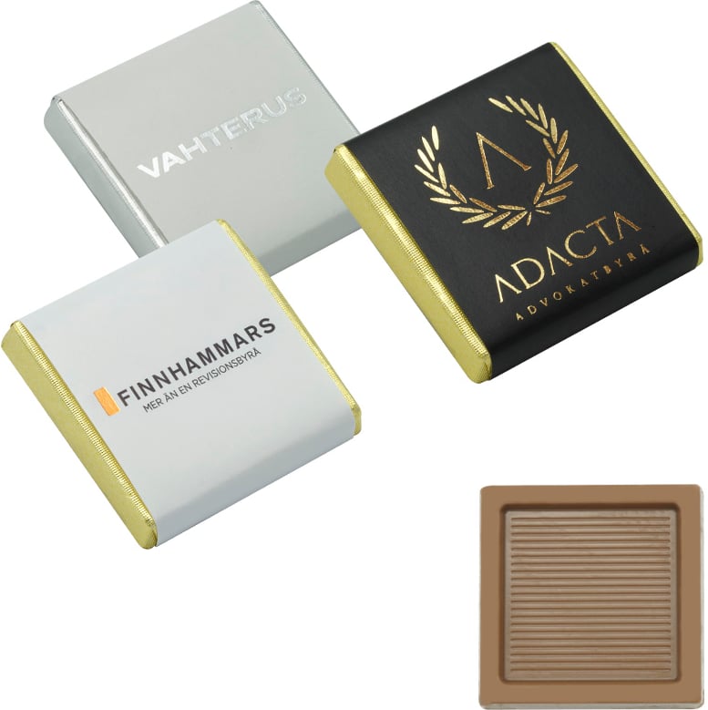 Hovedproduktbilde for 30,5% Kakao Sjokoladekvadrat 5g med Luksuriøs Preging