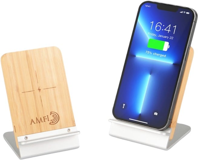 Produktbilde for Axel Resirkulert Aluminium og Bambus Trådløs Ladeplate med Mobilstativ