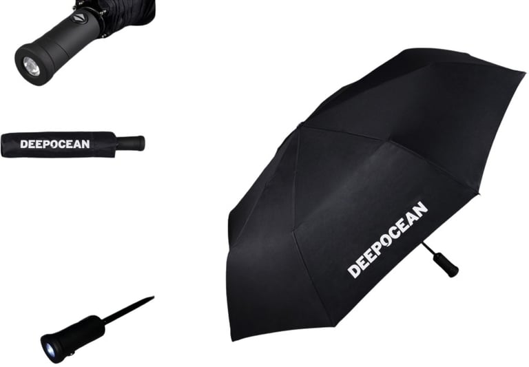 Produktbilde for Fenari Polyester 23” Sammenleggbar Paraply med Lommelykt