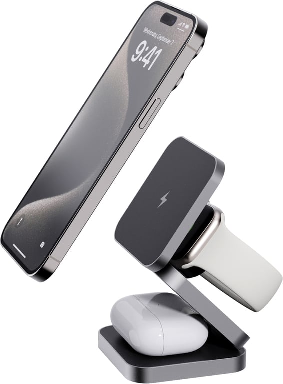 Produktbilde for XD Xclusive Terra 15W RCS Resirkulert Aluminium Sammenleggbar 3 i 1 Ladeplate