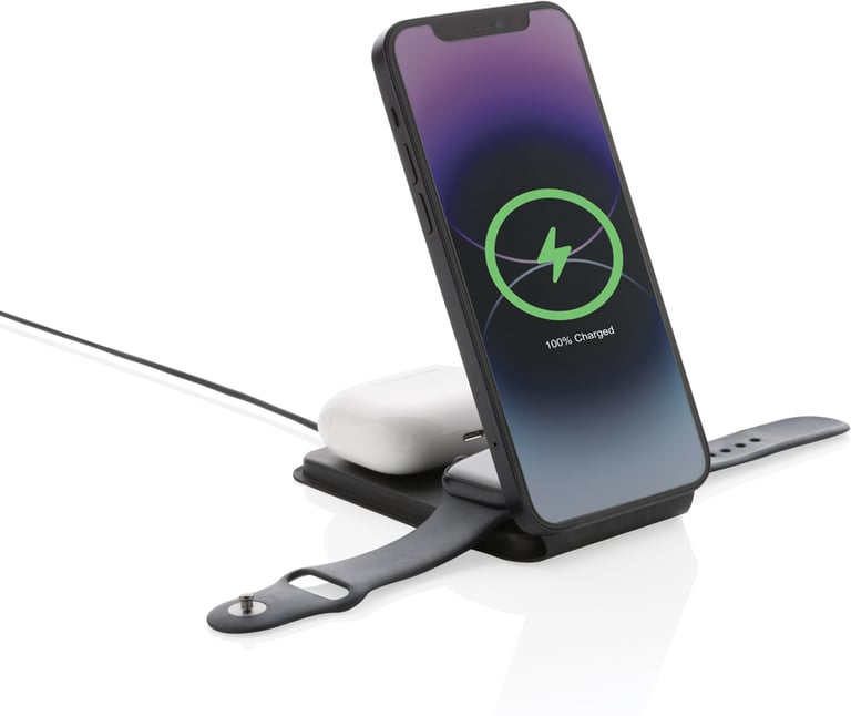 Produktbilde for Swiss Peak RCS Resirkulert PU 3-i-1 Magnetisk 15W Trådløs Lader
