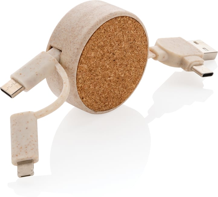 Produktbilde for XD Collection Kork og Hvetehalm 6-i-1 Uttrekkbar  Ladekabel