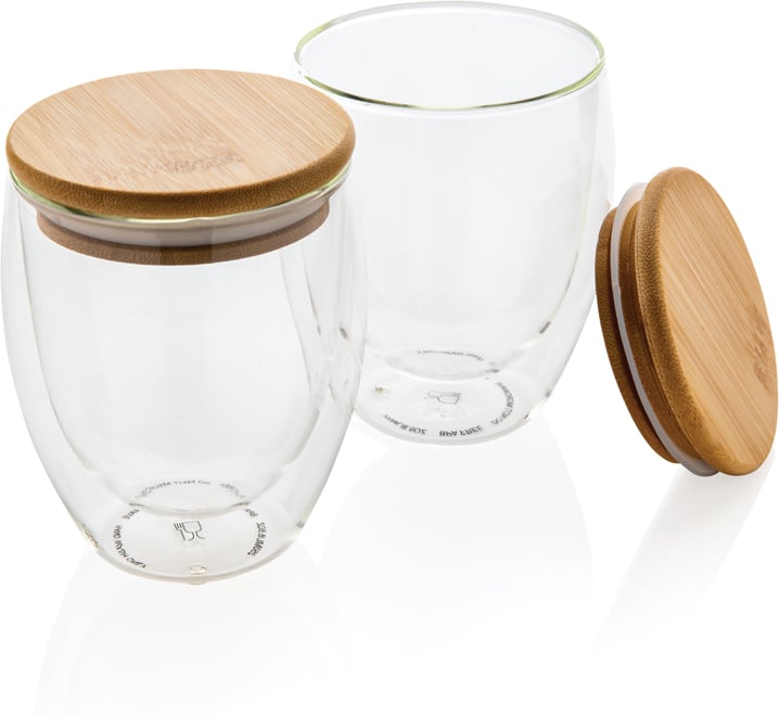 Produktbilde for XD Collection 250 ml Dobbelvegget Borosilikat med Bambuslokk 2-pack Glasskopper