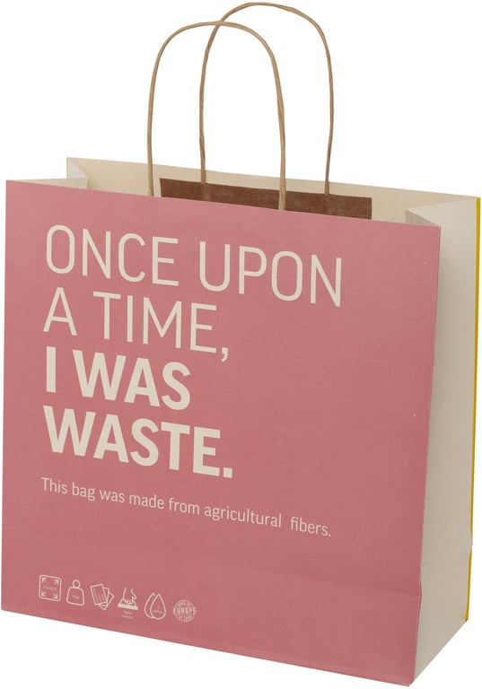 Produktbilde for Papirpose XL (31 x 12 x 31 cm) 150 g/m2 fra Landbruksavfall med Vridde Håndtak