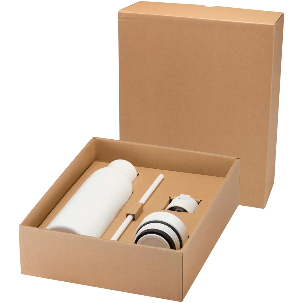 Hovedproduktbilde for Hvit Illuminate 650 ml RCS Resirkulert Rustfritt Stål Vannflaske i Gavesett
