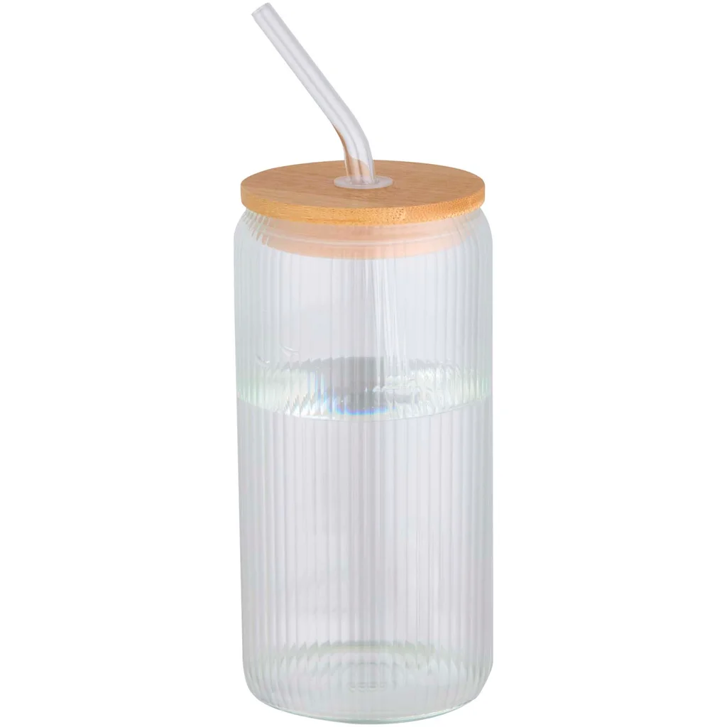Hovedproduktbilde for Transparent Mirage 500 ml Borosilikat Glasskopp med Bambuslokk