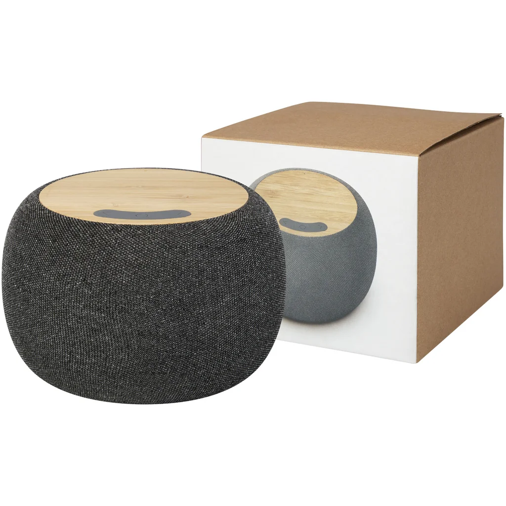 Hovedproduktbilde for Naturhvit/Grå Ecofiber 3W Bambus/RPET Bluetooth® Høyttaler og 10W Trådløs Ladematte